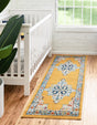 Yellow 2' x 6' Parker Runner Area Rug Traditional Motif Classic Design Stain Resistant Carpet for Living, Dining, Bedrooms, Kitchen, Office for Sale at Rug Engine