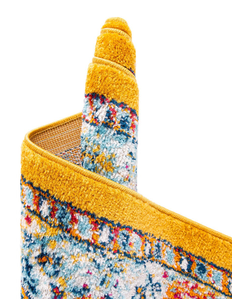 Yellow 2' 7 x 12' Parker Runner Area Rug Traditional Motif Classic Design Stain Resistant Carpet for Living, Dining, Bedrooms, Kitchen, Office for Sale at Rug Engine