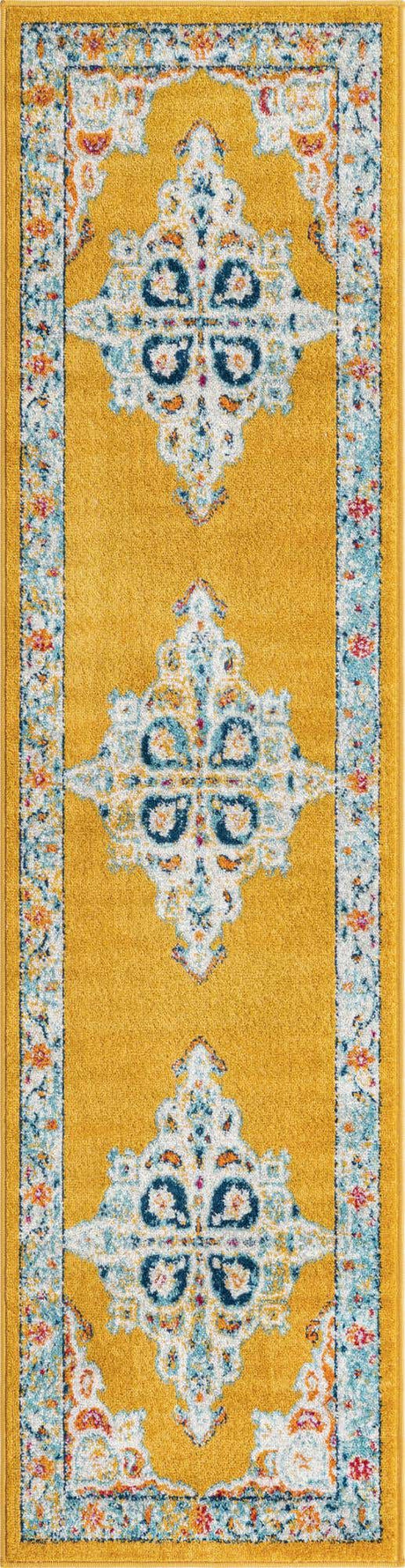 Yellow 2' x 8' Parker Runner Area Rug Traditional Motif Classic Design Stain Resistant Carpet for Living, Dining, Bedrooms, Kitchen, Office for Sale at Rug Engine