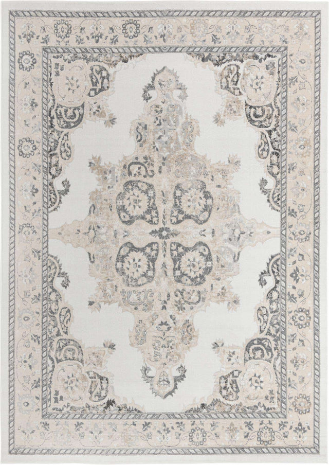 Ivory 10' x 14' Parker Rectangle Area Rug Traditional Motif Classic Design Stain Resistant Carpet for Living, Dining, Bedrooms, Kitchen, Office for Sale at Rug Engine