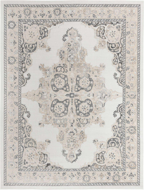 Ivory 10' x 13' Parker Rectangle Area Rug Traditional Motif Classic Design Stain Resistant Carpet for Living, Dining, Bedrooms, Kitchen, Office for Sale at Rug Engine