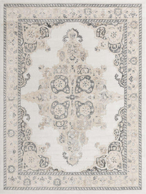 Ivory 9' x 12' Parker Rectangle Area Rug Traditional Motif Classic Design Stain Resistant Carpet for Living, Dining, Bedrooms, Kitchen, Office for Sale at Rug Engine