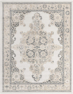 Ivory 7' 10 x 10' Parker Rectangle Area Rug Traditional Motif Classic Design Stain Resistant Carpet for Living, Dining, Bedrooms, Kitchen, Office for Sale at Rug Engine