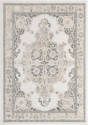 Ivory 7' x 10' Parker Rectangle Area Rug Traditional Motif Classic Design Stain Resistant Carpet for Living, Dining, Bedrooms, Kitchen, Office for Sale at Rug Engine