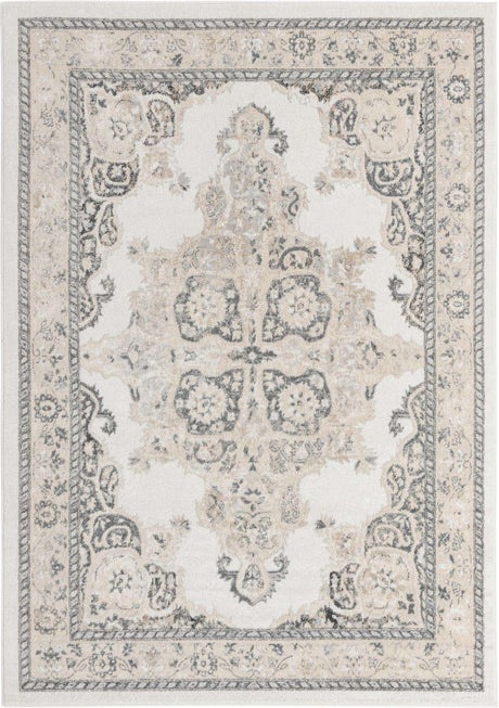 Ivory 7' x 10' Parker Rectangle Area Rug Traditional Motif Classic Design Stain Resistant Carpet for Living, Dining, Bedrooms, Kitchen, Office for Sale at Rug Engine