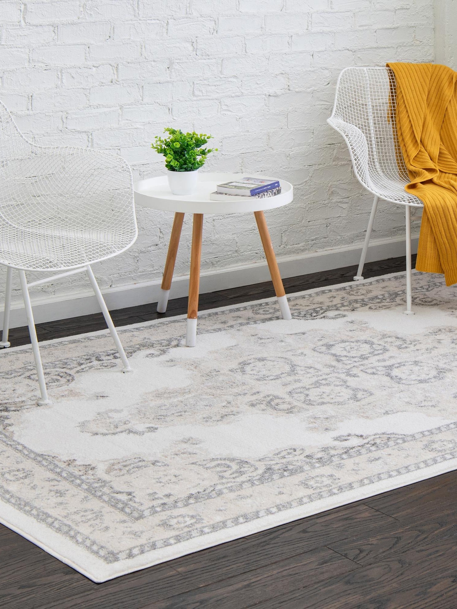Ivory 4' x 6' Parker Rectangle Area Rug Traditional Motif Classic Design Stain Resistant Carpet for Living, Dining, Bedrooms, Kitchen, Office for Sale at Rug Engine
