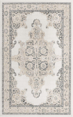Ivory 5' x 8' Parker Rectangle Area Rug Traditional Motif Classic Design Stain Resistant Carpet for Living, Dining, Bedrooms, Kitchen, Office for Sale at Rug Engine
