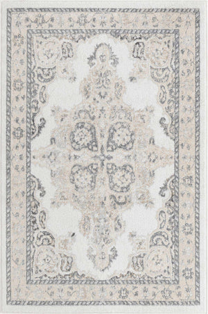 Ivory 4' x 6' Parker Rectangle Area Rug Traditional Motif Classic Design Stain Resistant Carpet for Living, Dining, Bedrooms, Kitchen, Office for Sale at Rug Engine