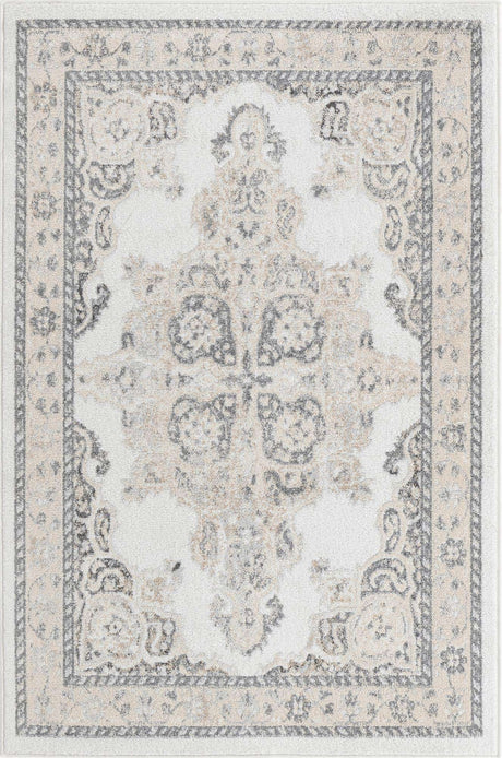Ivory 4' x 6' Parker Rectangle Area Rug Traditional Motif Classic Design Stain Resistant Carpet for Living, Dining, Bedrooms, Kitchen, Office for Sale at Rug Engine