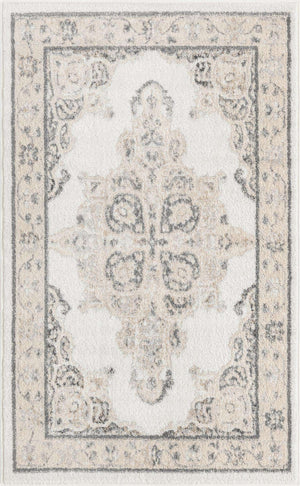 Ivory 3' 3 x 5' 3 Parker Rectangle Area Rug Traditional Motif Classic Design Stain Resistant Carpet for Living, Dining, Bedrooms, Kitchen, Office for Sale at Rug Engine