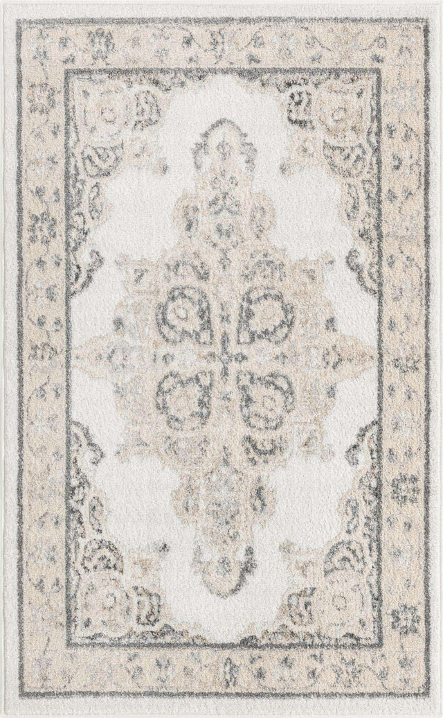 Ivory 3' 3 x 5' 3 Parker Rectangle Area Rug Traditional Motif Classic Design Stain Resistant Carpet for Living, Dining, Bedrooms, Kitchen, Office for Sale at Rug Engine
