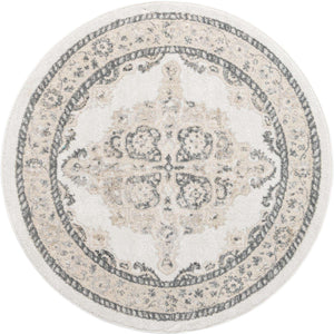 Ivory 5' x 5' Parker Round Area Rug Traditional Motif Classic Design Stain Resistant Carpet for Living, Dining, Bedrooms, Kitchen, Office for Sale at Rug Engine