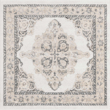 Ivory 4' x 4' Parker Square Area Rug Traditional Motif Classic Design Stain Resistant Carpet for Living, Dining, Bedrooms, Kitchen, Office for Sale at Rug Engine