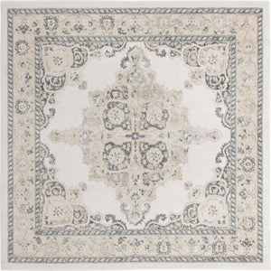 Ivory 7' 10 x 7' 10 Parker Square Area Rug Traditional Motif Classic Design Stain Resistant Carpet for Living, Dining, Bedrooms, Kitchen, Office for Sale at Rug Engine