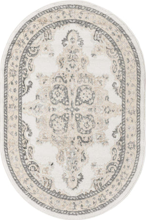 Ivory 4' x 6' Parker Oval Area Rug Traditional Motif Classic Design Stain Resistant Carpet for Living, Dining, Bedrooms, Kitchen, Office for Sale at Rug Engine