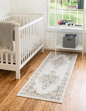 Ivory 2' 7 x 12' Parker Runner Area Rug Traditional Motif Classic Design Stain Resistant Carpet for Living, Dining, Bedrooms, Kitchen, Office for Sale at Rug Engine