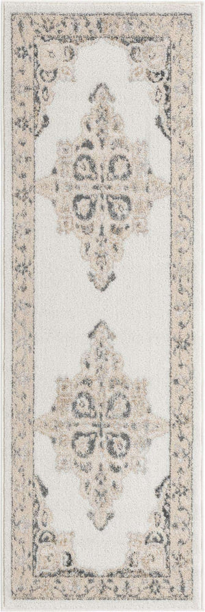 Ivory 2' x 6' Parker Runner Area Rug Traditional Motif Classic Design Stain Resistant Carpet for Living, Dining, Bedrooms, Kitchen, Office for Sale at Rug Engine