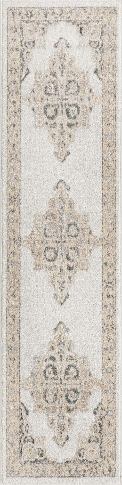 Ivory 2' x 8' Parker Runner Area Rug Traditional Motif Classic Design Stain Resistant Carpet for Living, Dining, Bedrooms, Kitchen, Office for Sale at Rug Engine