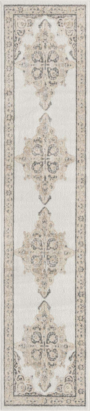 Ivory 2' 7 x 12' Parker Runner Area Rug Traditional Motif Classic Design Stain Resistant Carpet for Living, Dining, Bedrooms, Kitchen, Office for Sale at Rug Engine