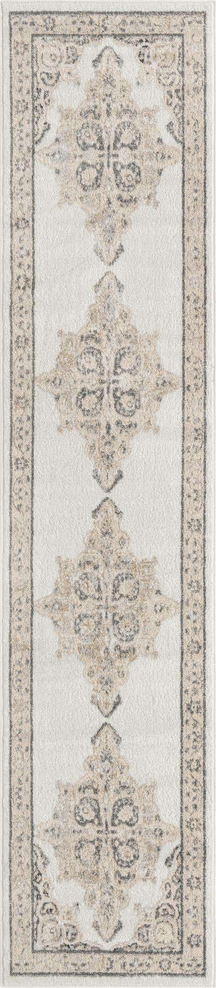 Ivory 2' 7 x 12' Parker Runner Area Rug Traditional Motif Classic Design Stain Resistant Carpet for Living, Dining, Bedrooms, Kitchen, Office for Sale at Rug Engine