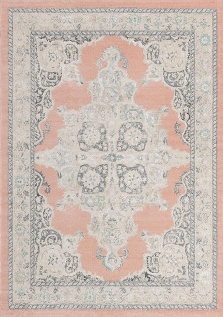 Rose 7' x 10' Parker Rectangle Area Rug Traditional Motif Classic Design Stain Resistant Carpet for Living, Dining, Bedrooms, Kitchen, Office for Sale at Rug Engine