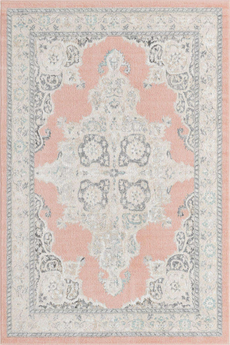 Rose 6' x 9' Parker Rectangle Area Rug Traditional Motif Classic Design Stain Resistant Carpet for Living, Dining, Bedrooms, Kitchen, Office for Sale at Rug Engine