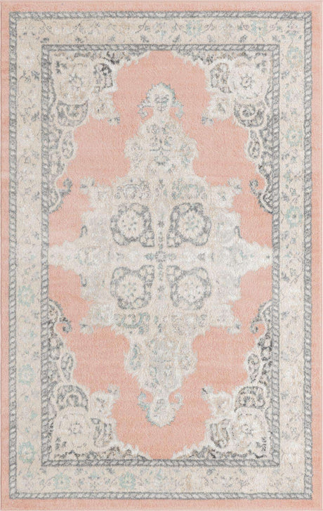 Rose 5' x 8' Parker Rectangle Area Rug Traditional Motif Classic Design Stain Resistant Carpet for Living, Dining, Bedrooms, Kitchen, Office for Sale at Rug Engine