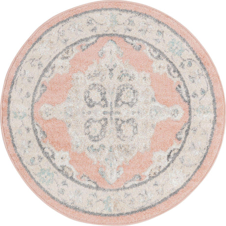 Rose 3' 3 x 3' 3 Parker Round Area Rug Traditional Motif Classic Design Stain Resistant Carpet for Living, Dining, Bedrooms, Kitchen, Office for Sale at Rug Engine