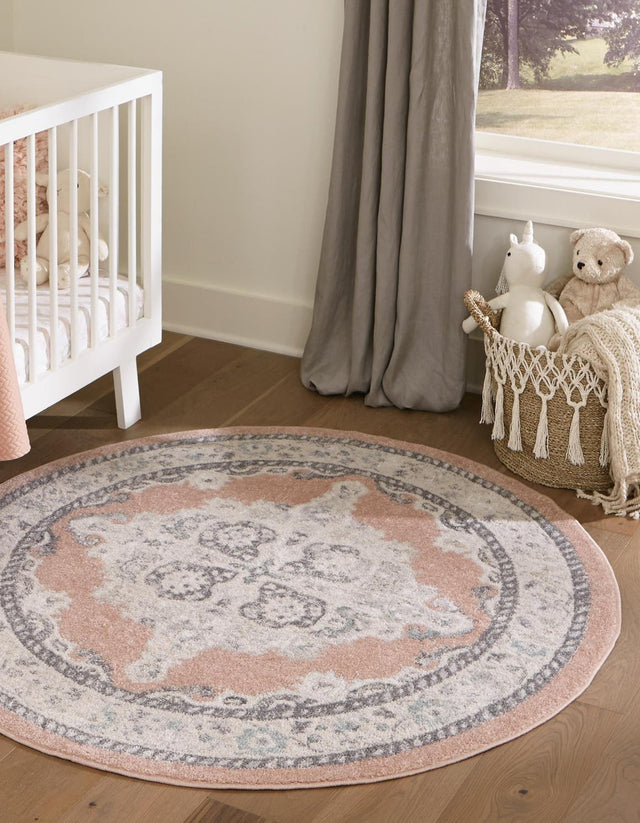 Rose 5' x 5' Parker Round Area Rug Traditional Motif Classic Design Stain Resistant Carpet for Living, Dining, Bedrooms, Kitchen, Office for Sale at Rug Engine