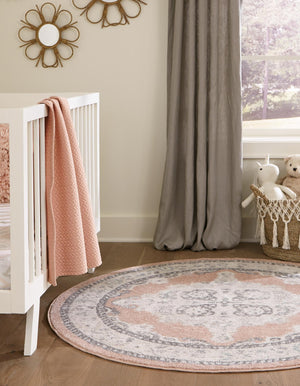Rose 5' x 5' Parker Round Area Rug Traditional Motif Classic Design Stain Resistant Carpet for Living, Dining, Bedrooms, Kitchen, Office for Sale at Rug Engine