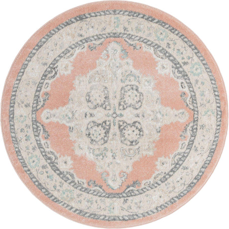 Rose 5' x 5' Parker Round Area Rug Traditional Motif Classic Design Stain Resistant Carpet for Living, Dining, Bedrooms, Kitchen, Office for Sale at Rug Engine