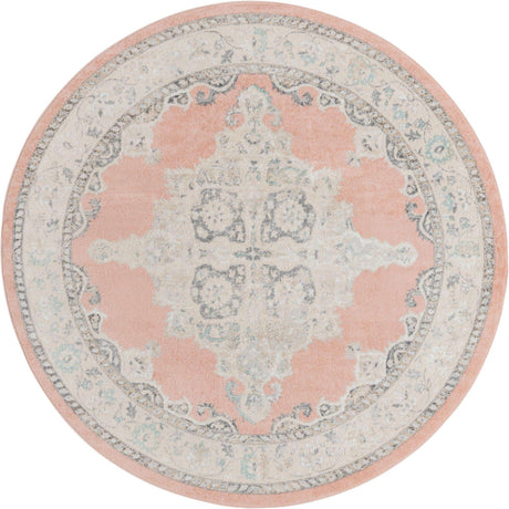 Rose 7' 10 x 7' 10 Parker Round Area Rug Traditional Motif Classic Design Stain Resistant Carpet for Living, Dining, Bedrooms, Kitchen, Office for Sale at Rug Engine
