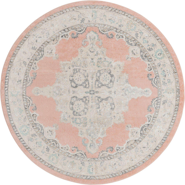 Rose 7' 10 x 7' 10 Parker Round Area Rug Traditional Motif Classic Design Stain Resistant Carpet for Living, Dining, Bedrooms, Kitchen, Office for Sale at Rug Engine