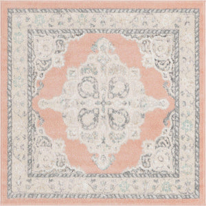 Rose 4' x 4' Parker Square Area Rug Traditional Motif Classic Design Stain Resistant Carpet for Living, Dining, Bedrooms, Kitchen, Office for Sale at Rug Engine