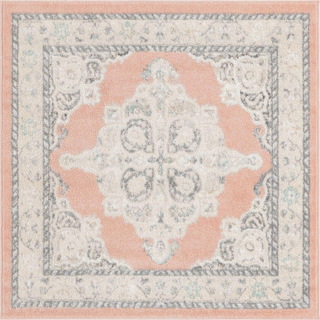 Rose 4' x 4' Parker Square Area Rug Traditional Motif Classic Design Stain Resistant Carpet for Living, Dining, Bedrooms, Kitchen, Office for Sale at Rug Engine