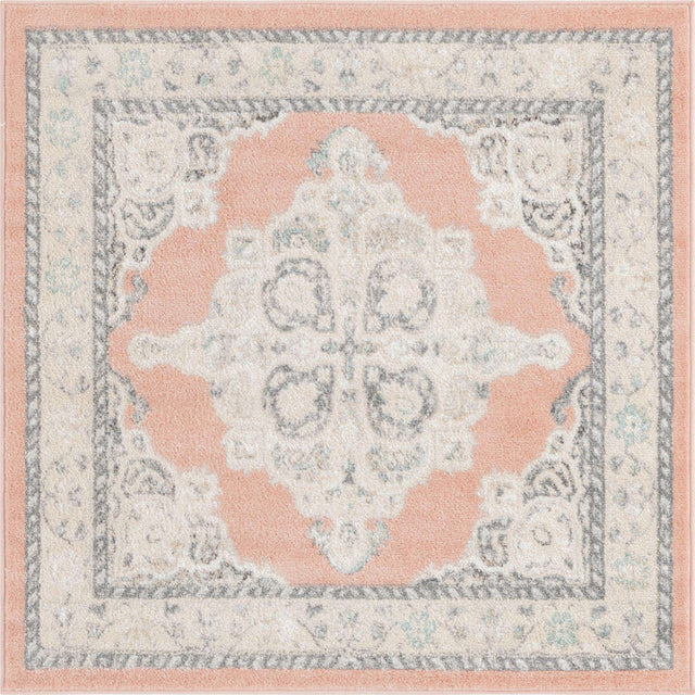 Rose 4' x 4' Parker Square Area Rug Traditional Motif Classic Design Stain Resistant Carpet for Living, Dining, Bedrooms, Kitchen, Office for Sale at Rug Engine