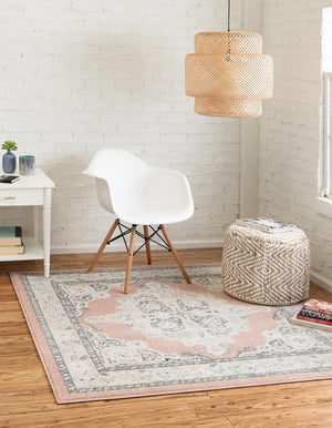 Rose 7' 10 x 7' 10 Parker Square Area Rug Traditional Motif Classic Design Stain Resistant Carpet for Living, Dining, Bedrooms, Kitchen, Office for Sale at Rug Engine