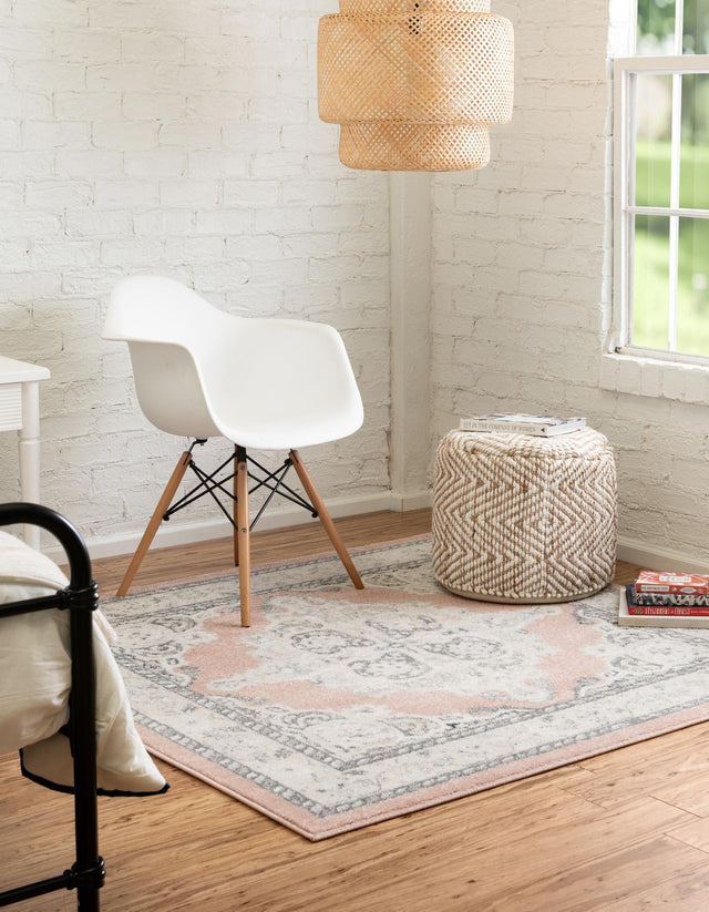 Rose 4' x 4' Parker Square Area Rug Traditional Motif Classic Design Stain Resistant Carpet for Living, Dining, Bedrooms, Kitchen, Office for Sale at Rug Engine