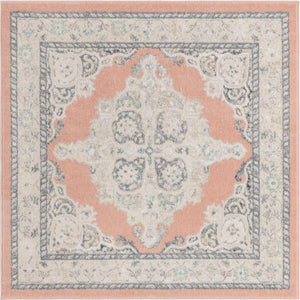 Rose 5' x 5' Parker Square Area Rug Traditional Motif Classic Design Stain Resistant Carpet for Living, Dining, Bedrooms, Kitchen, Office for Sale at Rug Engine