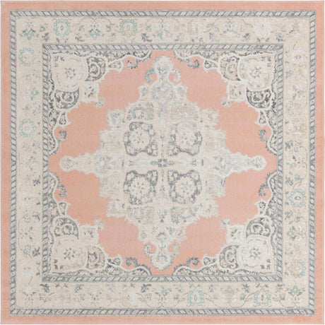 Rose 7' 10 x 7' 10 Parker Square Area Rug Traditional Motif Classic Design Stain Resistant Carpet for Living, Dining, Bedrooms, Kitchen, Office for Sale at Rug Engine