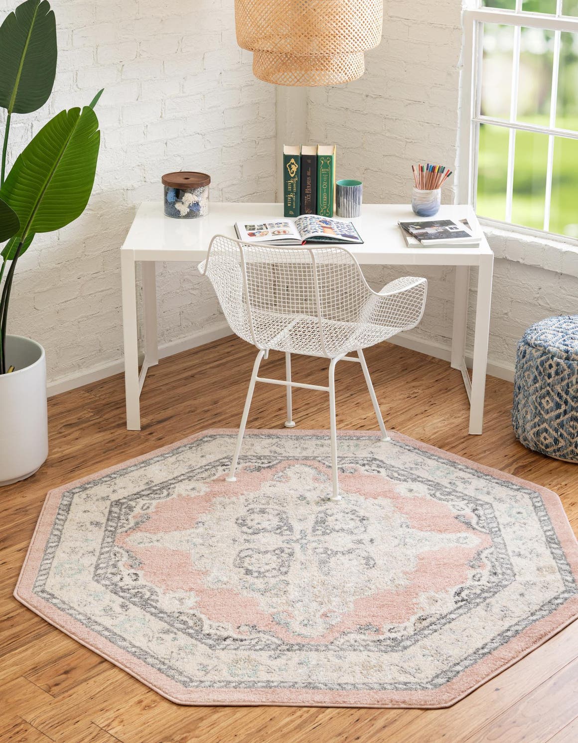 Rose 7' 10 x 7' 10 Parker Octagon Area Rug Traditional Motif Classic Design Stain Resistant Carpet for Living, Dining, Bedrooms, Kitchen, Office for Sale at Rug Engine