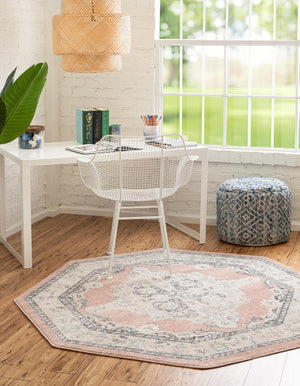Rose 5' x 5' Parker Octagon Area Rug Traditional Motif Classic Design Stain Resistant Carpet for Living, Dining, Bedrooms, Kitchen, Office for Sale at Rug Engine
