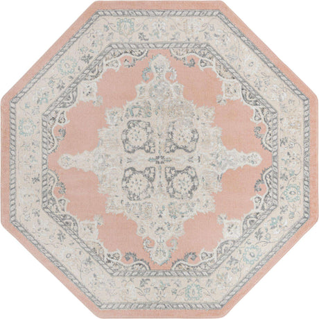 Rose 7' 10 x 7' 10 Parker Octagon Area Rug Traditional Motif Classic Design Stain Resistant Carpet for Living, Dining, Bedrooms, Kitchen, Office for Sale at Rug Engine