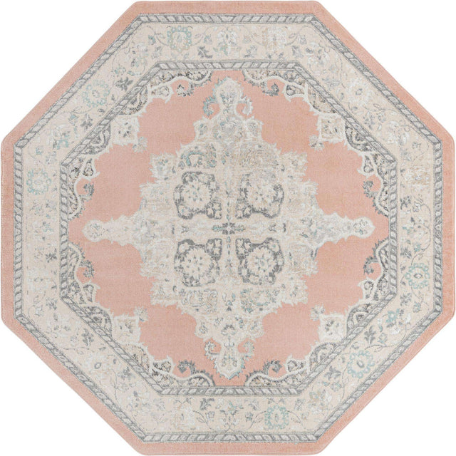 Rose 7' 10 x 7' 10 Parker Octagon Area Rug Traditional Motif Classic Design Stain Resistant Carpet for Living, Dining, Bedrooms, Kitchen, Office for Sale at Rug Engine