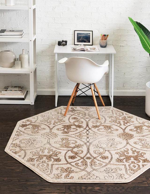 Dark Beige 7' 10 x 7' 10 Rushmore Octagon Area Rug 55% Polypropylene & 45% Polyester Durable Quality Carpet for Indoor Home Decorating for Sale at Rug Engine