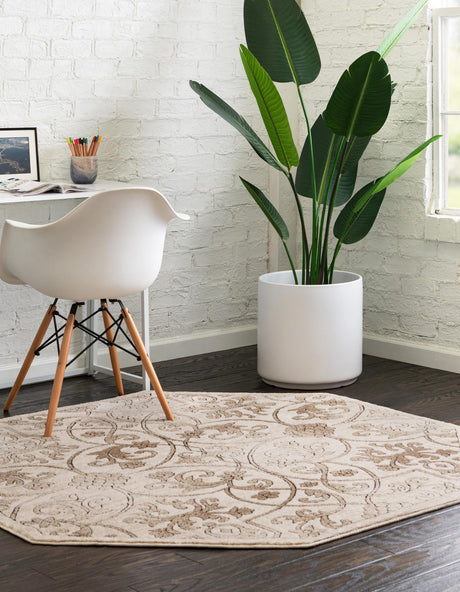 Dark Beige 6' x 6' Rushmore Octagon Area Rug 55% Polypropylene & 45% Polyester Durable Quality Carpet for Indoor Home Decorating for Sale at Rug Engine