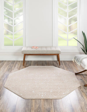 Beige 5' 3 x 5' 3 Rushmore Octagon Area Rug 55% Polypropylene & 45% Polyester Durable Quality Carpet for Indoor Home Decorating for Sale at Rug Engine