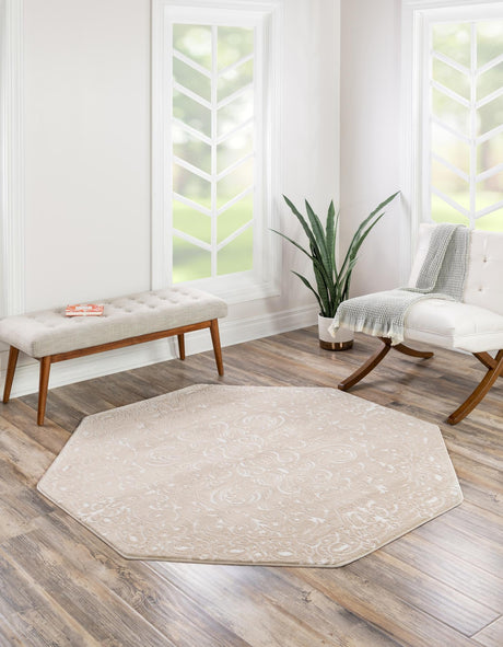 Beige 6' x 6' Rushmore Octagon Area Rug 55% Polypropylene & 45% Polyester Durable Quality Carpet for Indoor Home Decorating for Sale at Rug Engine