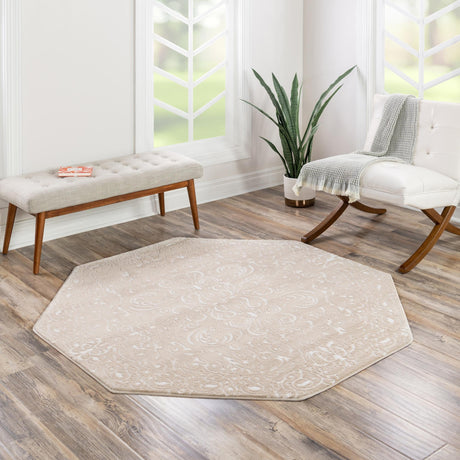 Beige 6' x 6' Rushmore Octagon Area Rug 55% Polypropylene & 45% Polyester Durable Quality Carpet for Indoor Home Decorating for Sale at Rug Engine