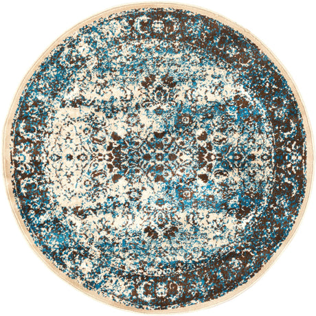 Ivory and Blue 3' 3 x 3' 3 Imperial Round Area Rug 100% Polypropylene With Cotton Backing Traditional Vintage Distressed Design Carpet for Sale at Rug Engine